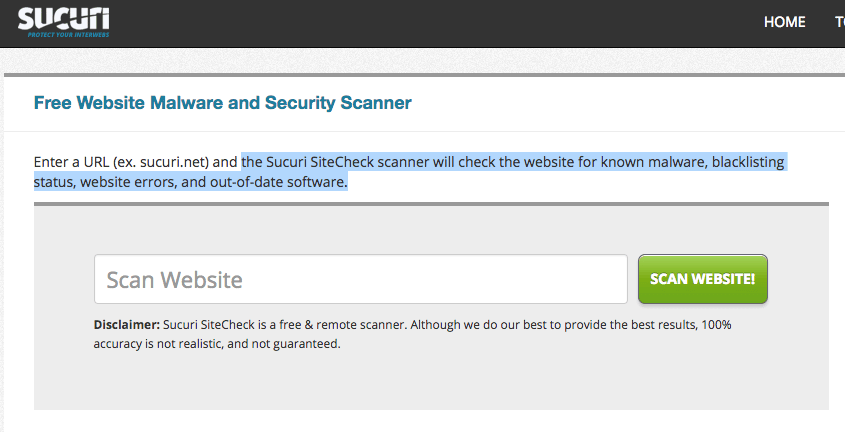 Screenshot of Sucuri SiteCheck