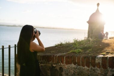 Camille Fontz, Destination Wedding Photographer, photographing a couple in Old San Juan.