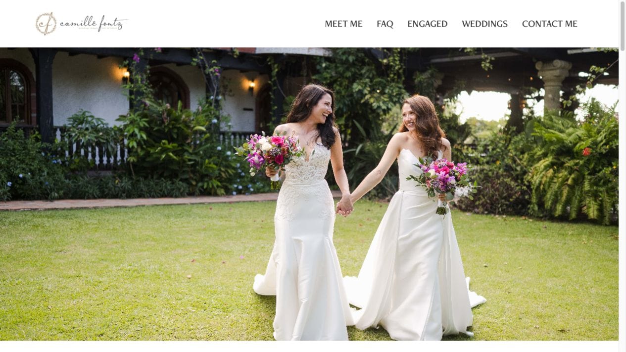 Sitio web para Camille Fontz, fotógrafa de bodas de destino en Puerto Rico