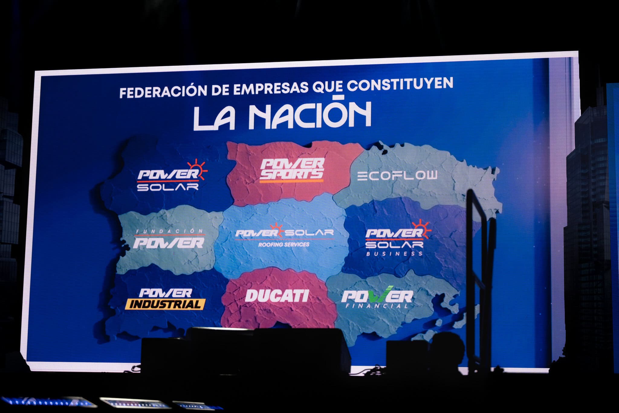 Power Group brands ecosystem map displayed on stage