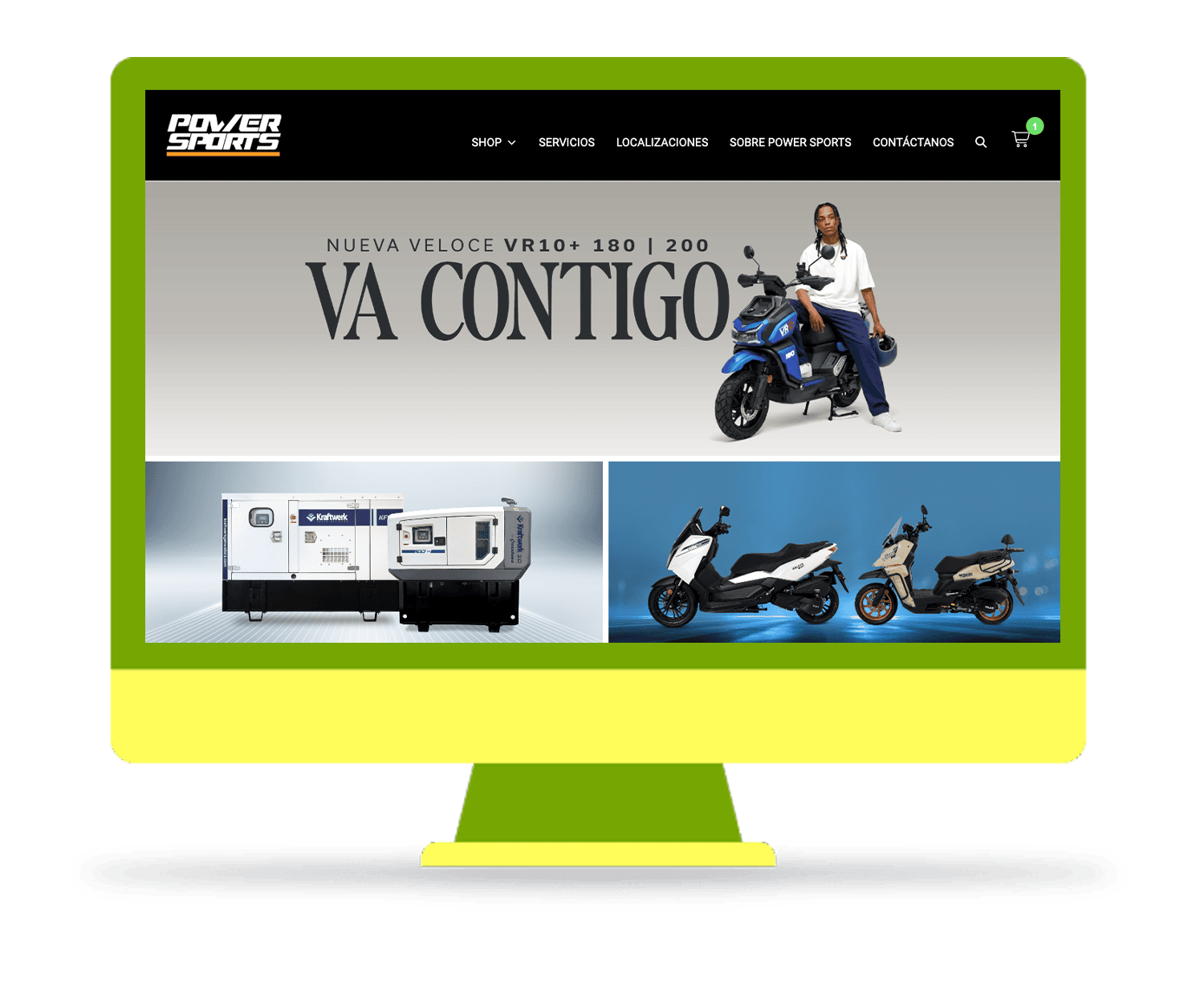 Power Sports ecommerce website design showcasing scooters, generators, and product catalog built by Limonade Media